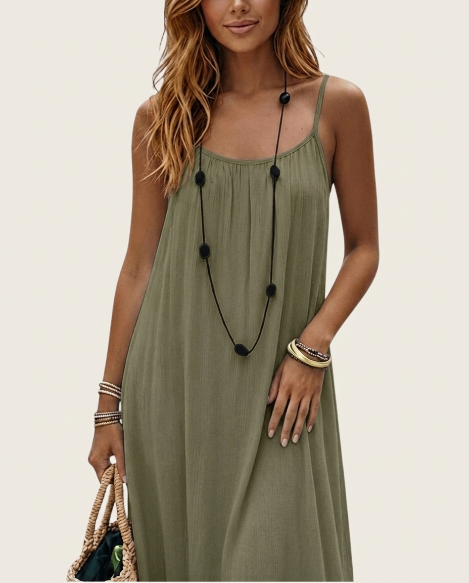 The Effortless Backless Maxi in Olive — full length